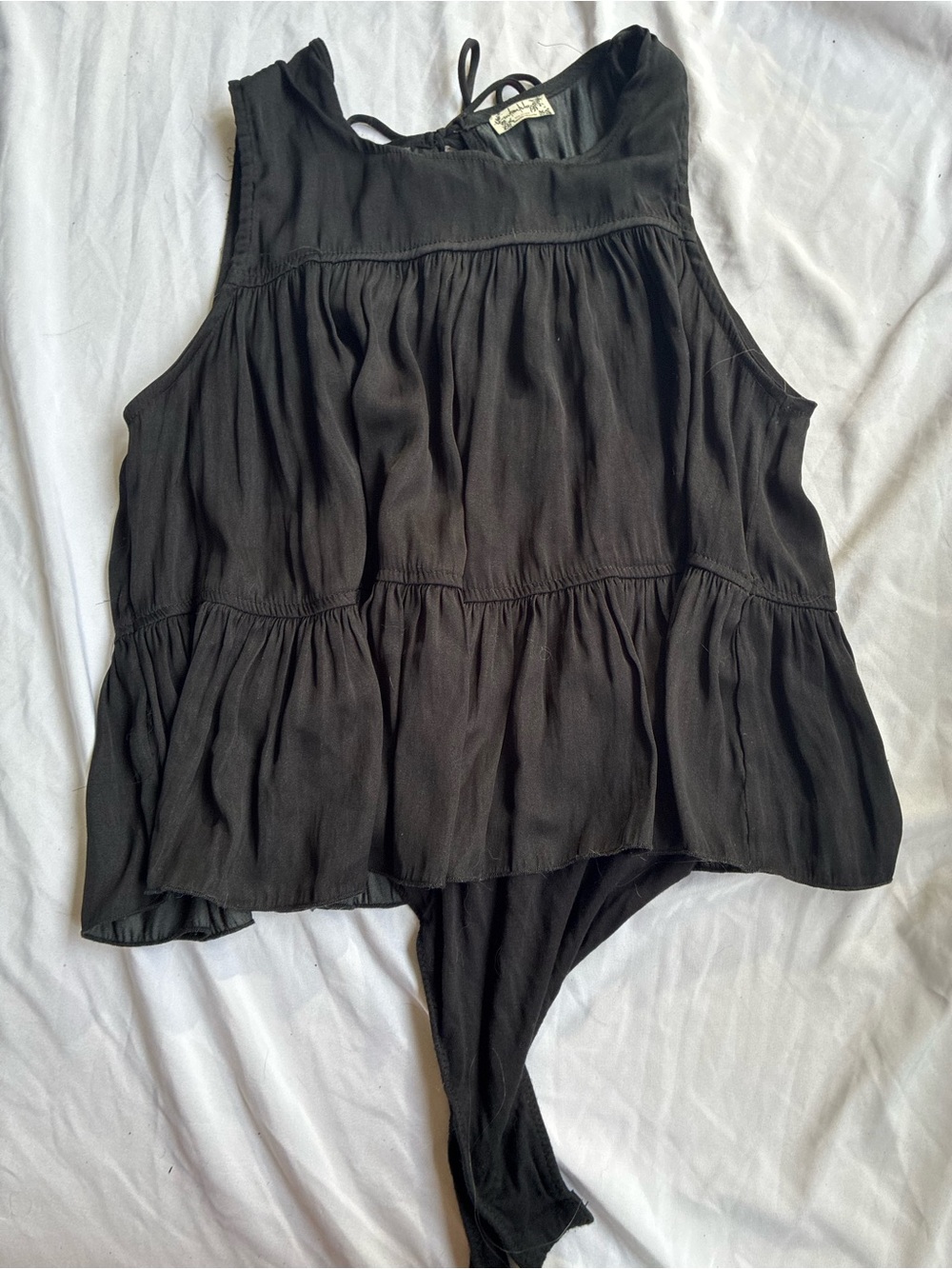 Black Ruffled Strap Bodysuit free people